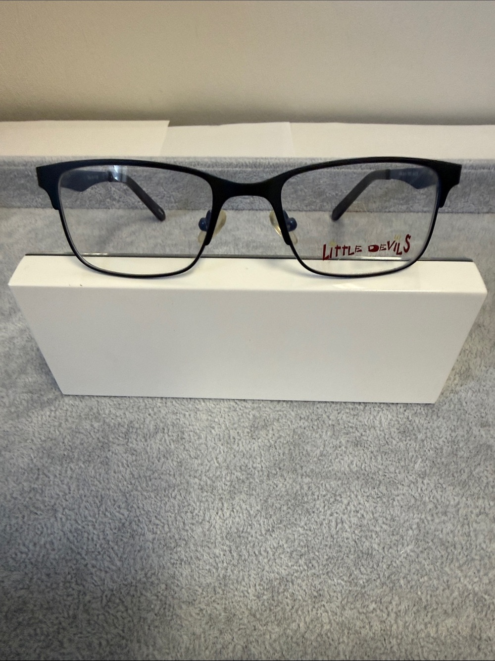 NWOT Little Devils Trike Racer Eyeglasses frame Onyx Matte Black Blue Eyesize 45